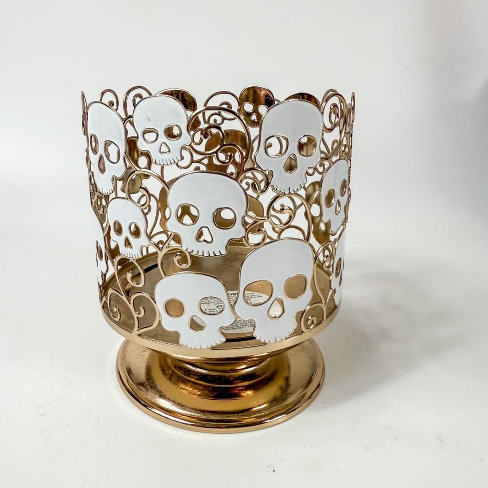 Bath & Body Works Gold Tone White Skulls 3-Wick Pedestal Candle Holder